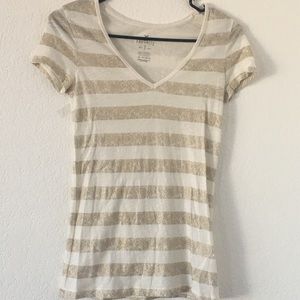 Gold and White Striped American Eagle Tee